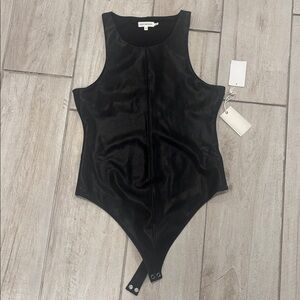 Good American Black Faux Leather Bodysuit